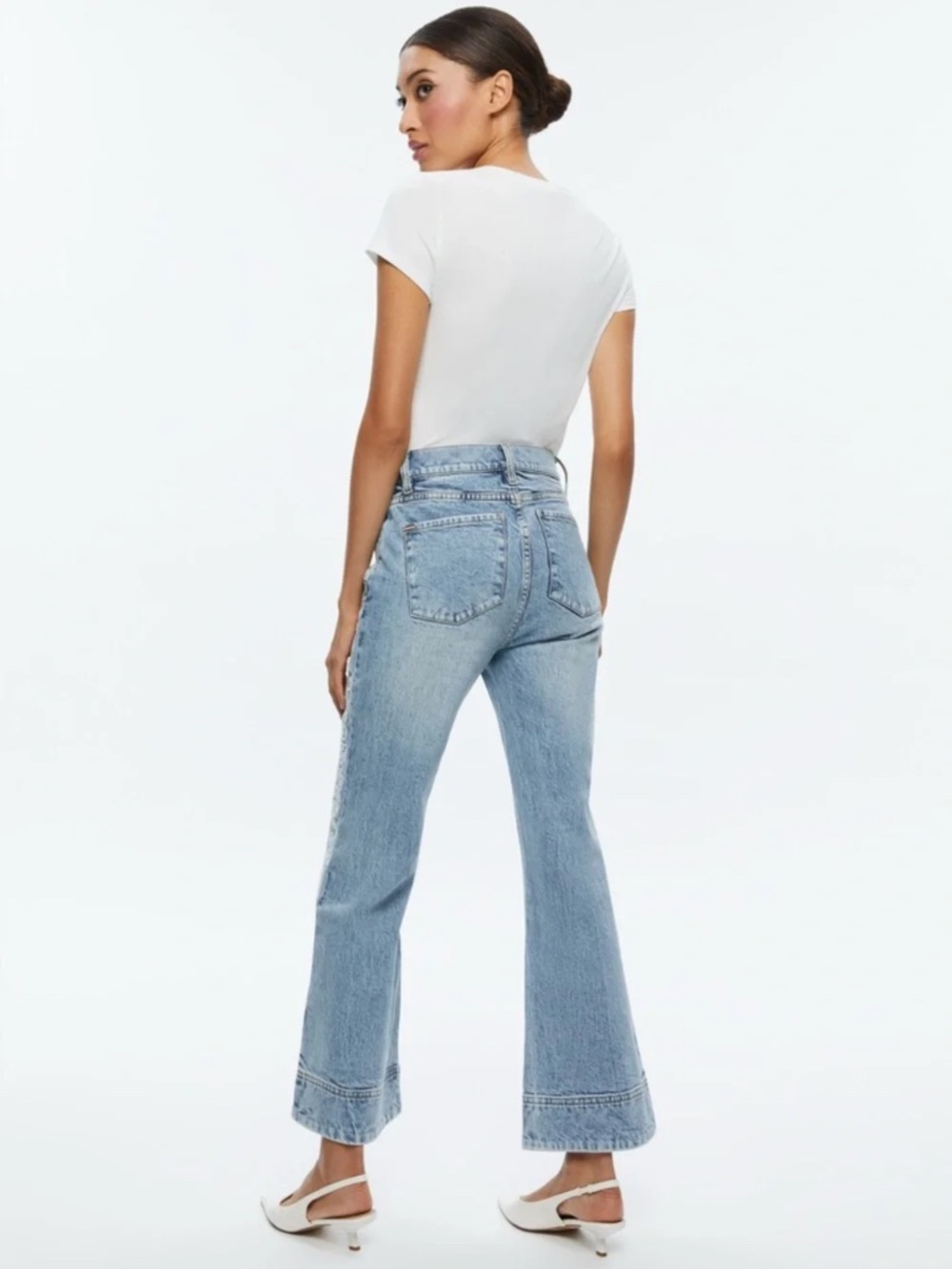 Alice + Olivia Beautiful Embroidered Cropped Bell Jean - Picture 2 of 8